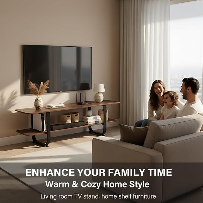 Tiita Bamboo TV Stand with Storage for TV up to 65 inch, Bamboo Rattan TV Console Entertainment Center with 2 Open Shelf, Mid Century Modern Media Console for Living Room, Bedroom