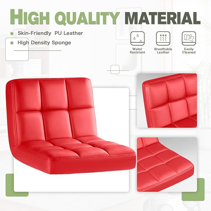 Furmax Bar Stools Modern Pu Leather Swivel Adjustable Hydraulic Bar Stool Square Counter Height Stool Set of 2 (Red)