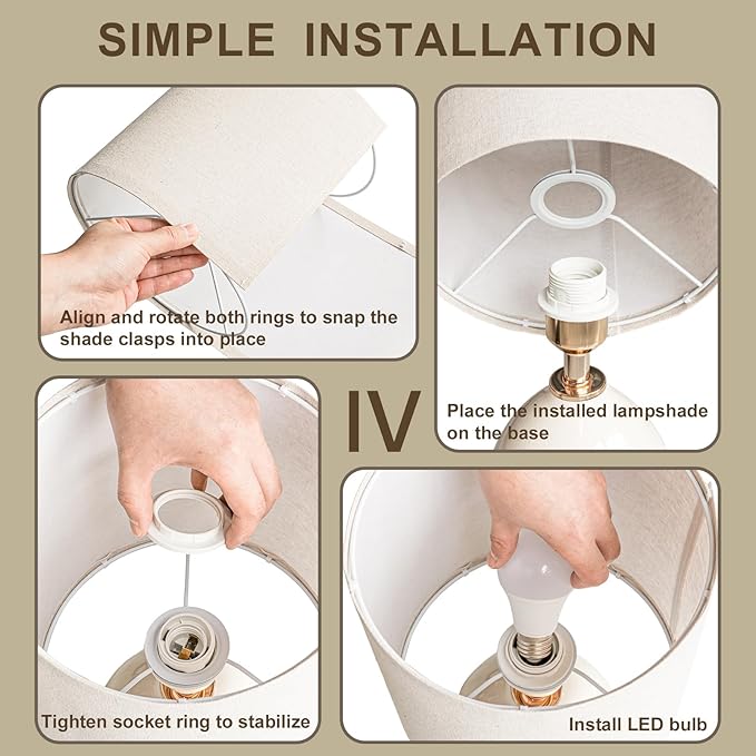 Dawnwake 18.5" Table Lamp Set of 2 for Living Room Bedroom, Bedside Lamps for Night Stands, Desk Nightstand Lamp Dimmable, Modern Linen Cream Ceramic Lamps (Coffee)