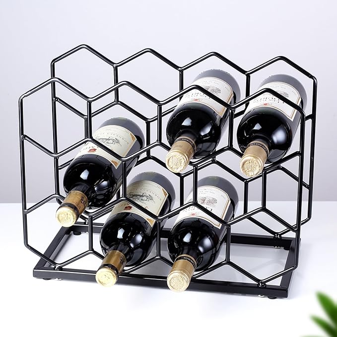 Countertop Wine Rack - 14 Bottle Freestanding Modern Gold Metal Small Wine Rack - Tabletop Wine Holder Stand for Cabinet, Pantry, Wine Bottle Storage