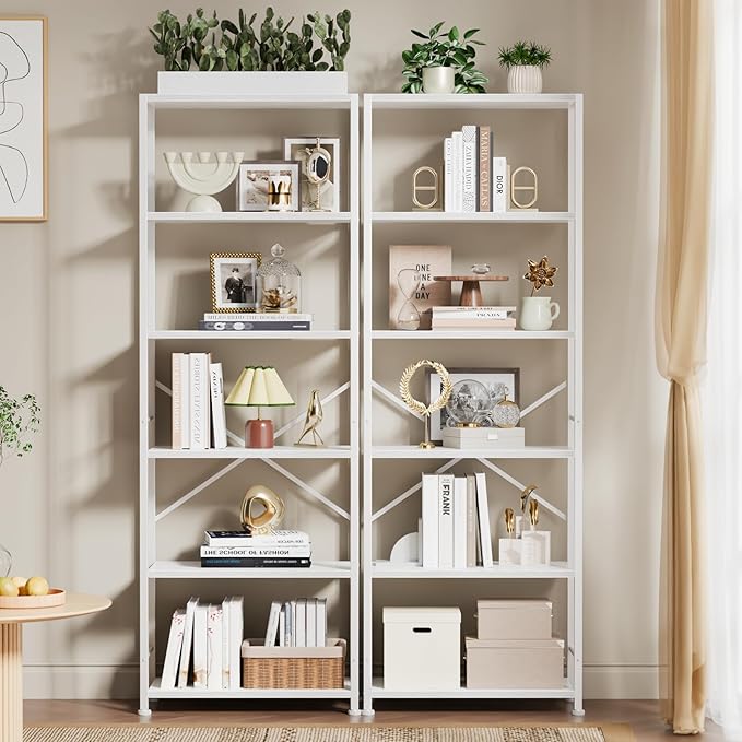 Furologee 6 Tier Book Shelf, Tall Wide Bookshelf, Modern Open Bookcase, Display Shelves Storage Organizer, Shelving Unit for Living Room, Home Office, Bedroom, Kitchen, White