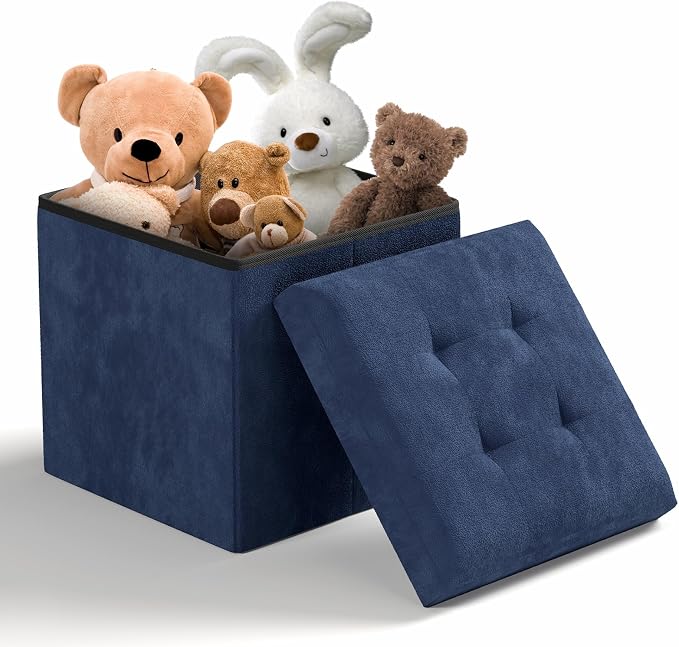Storage Ottoman Bench, 15 Inch Ottoman Foot Rest, End of Bed Bench, Storage Chest for Living Room, Bedroom, Entryway, Navy Blue