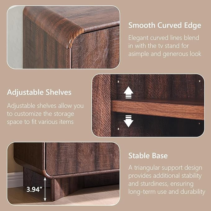 IFGET 70" Modern TV Stand for TVs Up to 80 inches, 30" Tall Entertainment Center with Storage and Adjustable Shelves, TV Console with Curved Profile Design, Media Console for Living Room, Brown