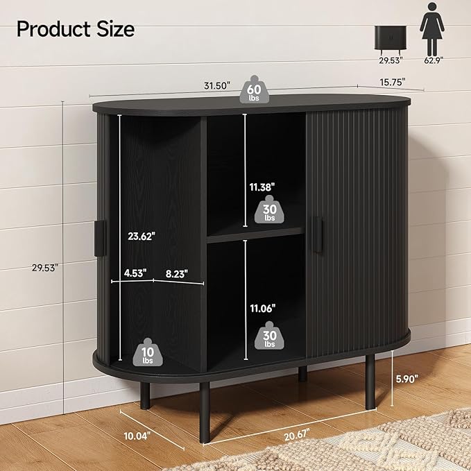 ONBRILL 31.5" Sideboard Buffet Cabinet with Storage, Storage Cabinet with Sliding Door & Adjustable Shelf, Modern Accent Coffee Bar Console Table for Kitchen, Entryway, Black