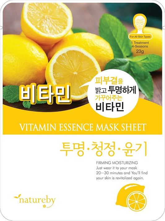 TNB Natureby Collagen Essence Korean Face Mask(10 sheets), Moisturizing Mask Sheet Pack, Korean Skin Care For All Skin Types. (Vitamin)
