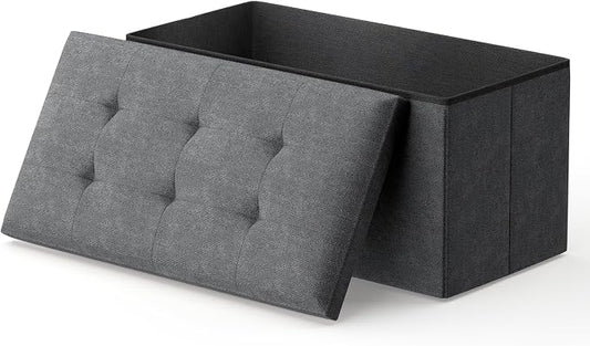 MoNiBloom 30 Inches Storage Ottoman Bench, Rectangle End of Bed Bench, Storage Padded Seat, Linen Fabric Ottoman Footrest for Living Room, Bedroom, Entryway, Dark Gray