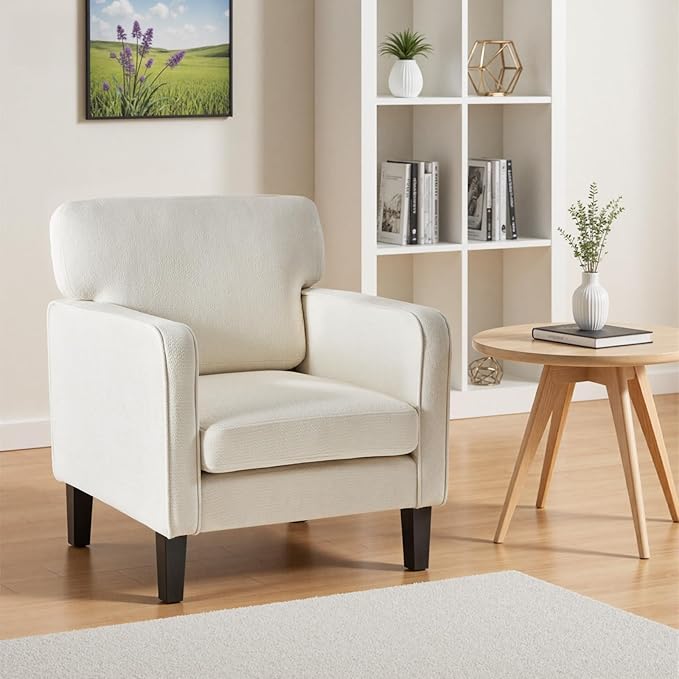 DUMOS Beige Modern Accent Chairs for Living Room, Corner Chairs for Adults, Reading Chair with Armrest and Backrest, Comfy Lounge Chairs for Bedroom Reception Waiting Room 2 Pack