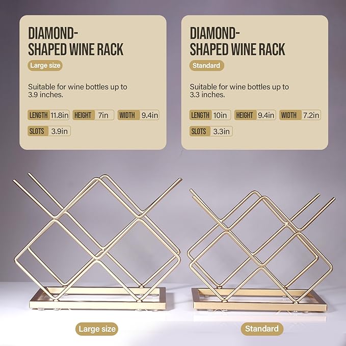Countertop Wine Rack - 5 Bottle Freestanding Modern Gold Metal Small Wine Rack - Tabletop Wine Holder Stand for Cabinet, Pantry, Wine Bottle Storage… (Large Size-Gold 5btl)