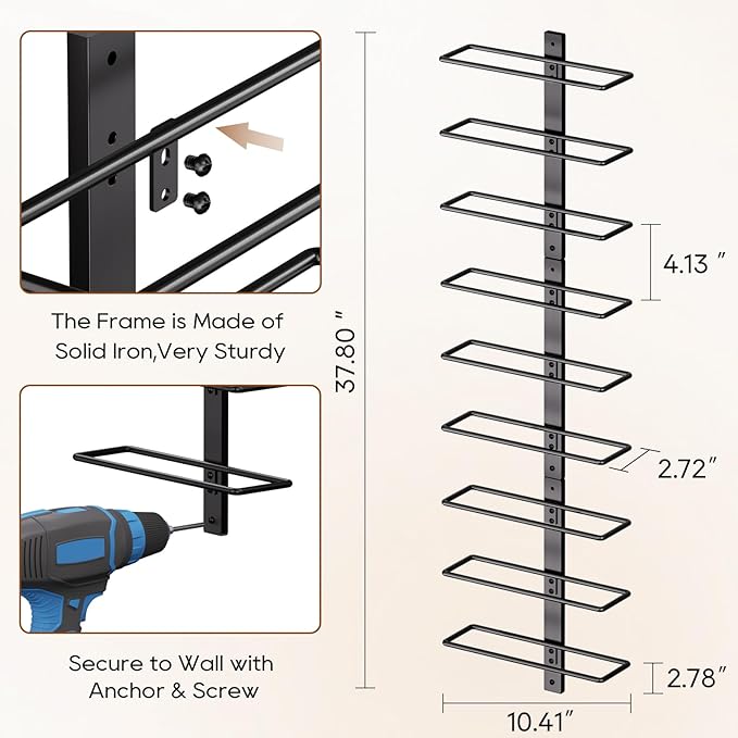 B4Life Wine Rack and Holder Wall Mounted 18 Bottles, Metal Hanging Mount Racks for Wall, Liquor, Champagne for Bottles Storage Home Bar, Cellar and Kitchen, Dining Room (Black, 18 Bottle)