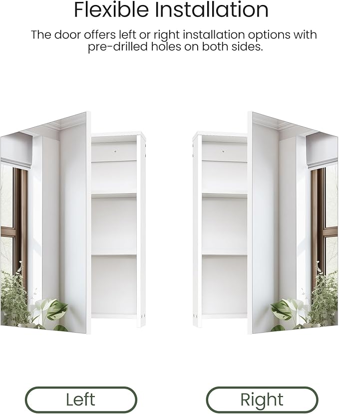 CHOEZON Bathroom Medicine Mirror Cabinet, Wall-Mounted Bathroom Vanity with Mirror, Bathroom Medicine Cabinet with Storage Function, Hanging Storage Cabinet, Adjustable Shelves, White
