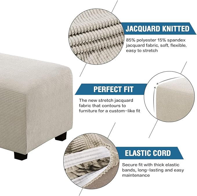 H.VERSAILTEX Ottoman Cover Slipcover Rectangle Fit Length 35"-45" Footrest Sofa Slipcovers Stool Cover Footstool Protector Covers Feature Stretch Thick Soft Jacquard Fabric Washable - Island Foissi