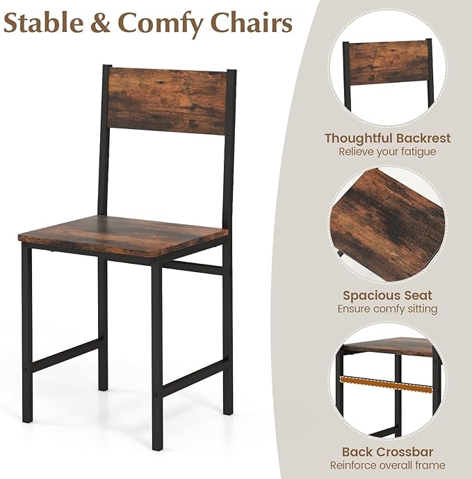 COSTWAY Dining Table Set for 4, Rectangular Kitchen Table Set with Bench and 2 Chairs, Storage Rack & Metal Frame, 4-Piece Dining Room Table and Chairs Set for Small Space, Apartment (Coffee)