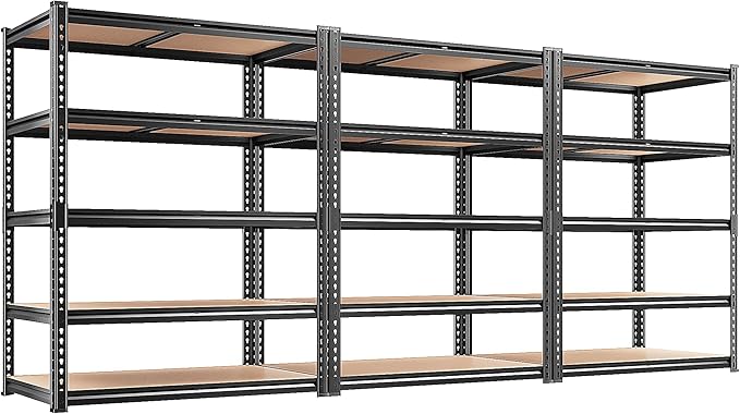REIBII 2400LBS Storage Shelves 5 Tier Garage Shelving Heavy Duty, Adjustable Metal Shelving, Garage Shelves for Basement, Warehouse, Pantry, Closet, Kitchen 72" H x 36" W x 16" D, Black, 3 Pack