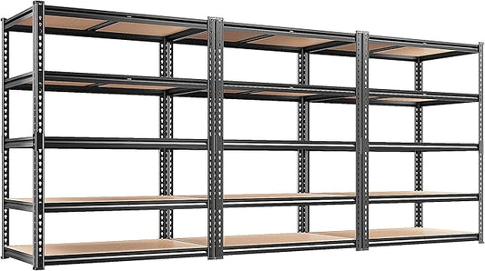 REIBII 2400LBS Storage Shelves 5 Tier Garage Shelving Heavy Duty, Adjustable Metal Shelving, Garage Shelves for Basement, Warehouse, Pantry, Closet, Kitchen 72" H x 36" W x 16" D, Black, 3 Pack