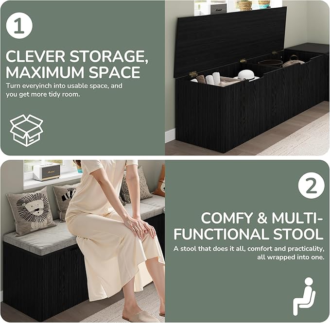 Bobve L-Shape Storage Bench with Cushion, Backless Corner Dining Bench, Kitchen Dining Nook Bench with Hidden Storage for Dining Room, Kitchen, Entryway (Black)