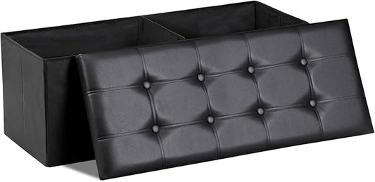 SUPER DEAL 43 Inch Folding Storage Ottoman Bench, Faux Leather Storage Chest Shoes Bench with Divider Padded Seat Couch Footrest for Bedroom Entryway, 660 lbs Capacity 43"x 15"x 15", Black