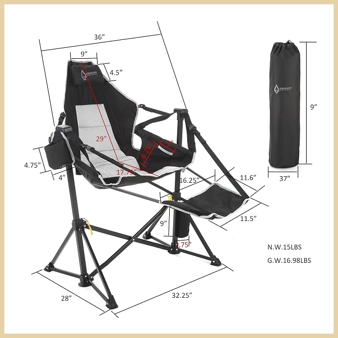 ARROWHEAD OUTDOOR Folding Hammock Chair, Heavy Duty Camping Seat with Removable Footrest, Padded Comfort, and 300lb Capacity