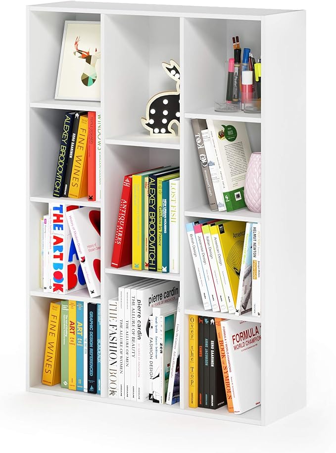 Furinno LUDER Book Shelf, 11-Cube Bookshelf, Reversible Bookcase, 9.4 x 29.1 x 41.7, Easy Assembly, for Living Room, Bedroom, Home Office, White