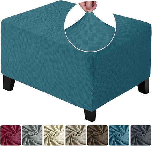 ZNSAYOTX 2026 Rectangle Ottoman Cover (L:28"-34") Super Stretch Soft Footrest Slipcover Form Fit, Universal Folding Foot Stool Covers with Non-Slip Elastic Band, Fashion Jacquard Texture, Teal
