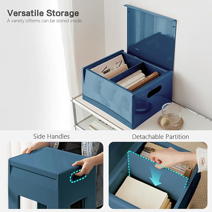 Nightstand Bedside Table with Storage Space, Multifunctional Colorful Plastic End Table Small Side Table for Bedroom, Dorm and Small Spaces, Easy Assembly(11.8" D x 15" W x 15.7" H, Blue)