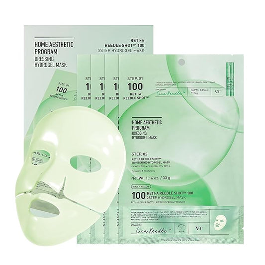 VT COSMETICS レチA リードルショット100 2ステップハイドロゲルマスク(34.5g×4枚)、インテンシブタイトニング、エクソソーム レチノール、オーバーナイト メルティングマスク、レチノール初心者におすすめ、韓国フェイスマスク