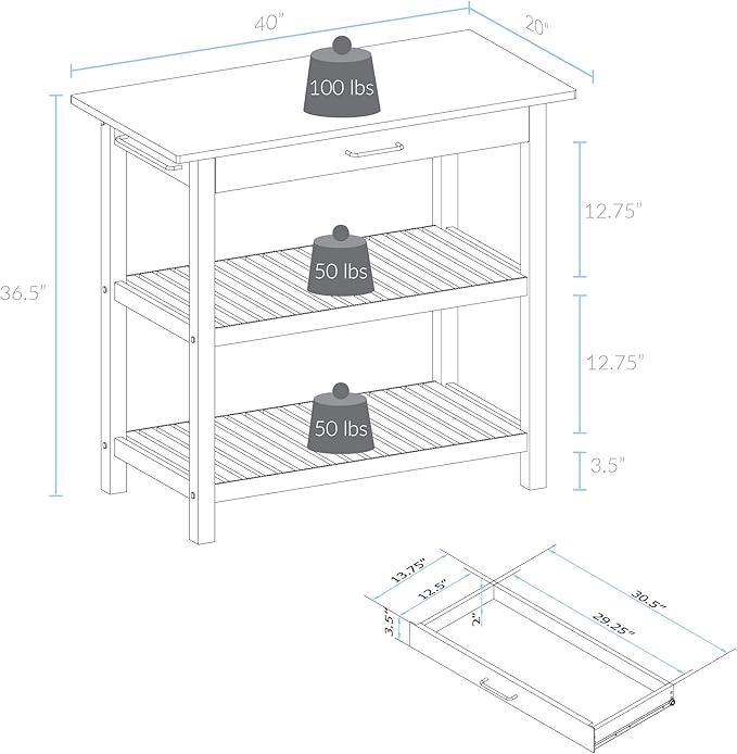 Casual Home Kitchen Island with Solid American Hardwood Top, Walnut&black