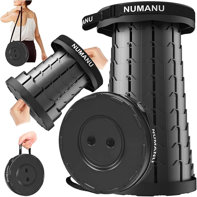 NUMANU Old-Gen Collapsible Stool, Max 400lbs, Adjustable Portable Folding Stool for Adults, Retractable Foldable Telescopic Seat Camping Chair or Footrest