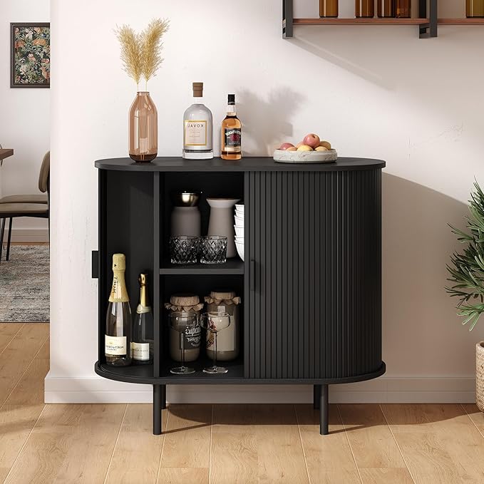 ONBRILL 31.5" Sideboard Buffet Cabinet with Storage, Storage Cabinet with Sliding Door & Adjustable Shelf, Modern Accent Coffee Bar Console Table for Kitchen, Entryway, Black