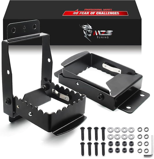 MZS ATV Passenger Foot Pegs, Heavy Duty ATV Rear Foot Rests Foldable 4 Wheel Universal Anti Slip Serration Steel Black Compatible with Sportsman Outlander Foreman Fourtrax Grizzly Cforce