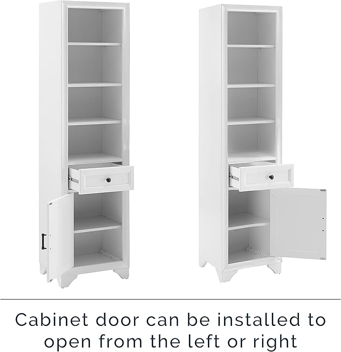 Crosley Furniture Tara Linen Storage Cabinet and Bathroom Organizer with a Drawer and Shelves, Vintage White