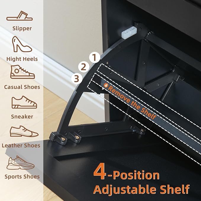 LEYAOYAO Shoe Cabinet Storage for Entryway with 2 Flip Drawers Rack Narrow Organizer Slim Hidden Wood Shoe Cabinet Furniture Black
