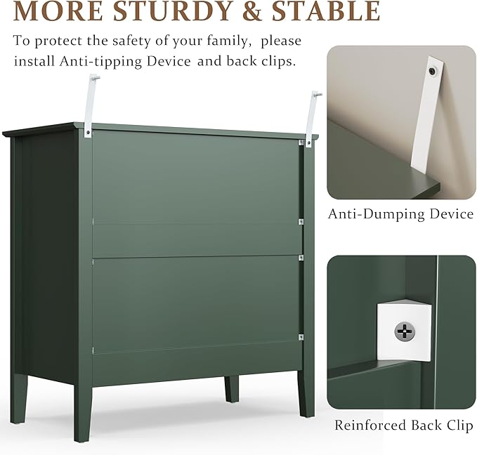 RoyalCraft 32" Large Nightstand Set of 2, Fluted Painted Bedside Table with 3 Spacious Drawers, Modern Tall End Table for Bedroom, Dark Green