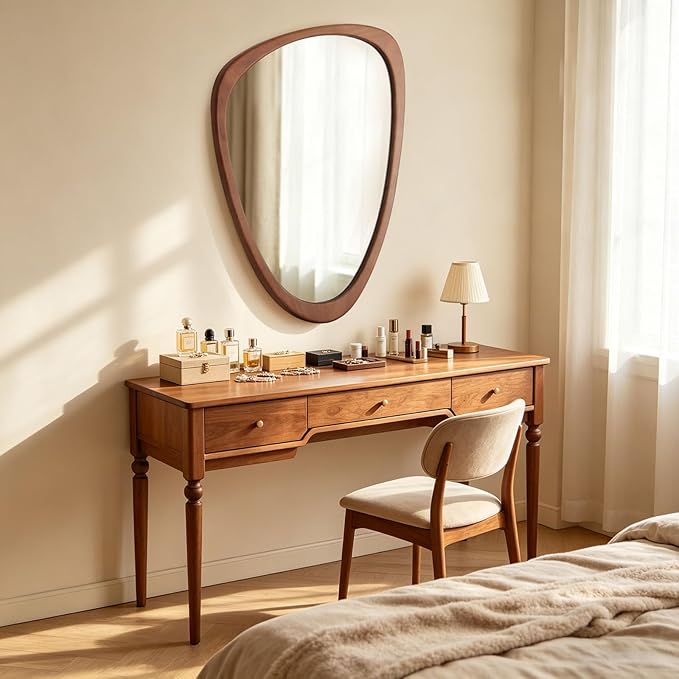 WallBeyond Asymmetrical Mirror, Irregular Wall Mirror, Wall Mirrors Decorative for Bedroom Living Room Entryway Hall, Wood Mirror for mid Century Modern Decor 36" H x 23" W