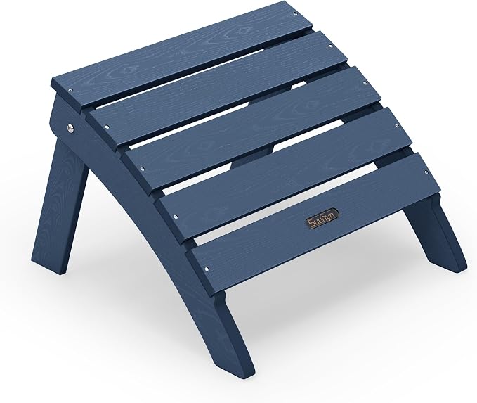 Adirondack Ottoman Footrest for Adirondack Chair, All-Weather HDPE Outdoor Foot Stool, Folding Patio Ottoman for Lawn, Garden, Deck, Backyard, Navy Blue