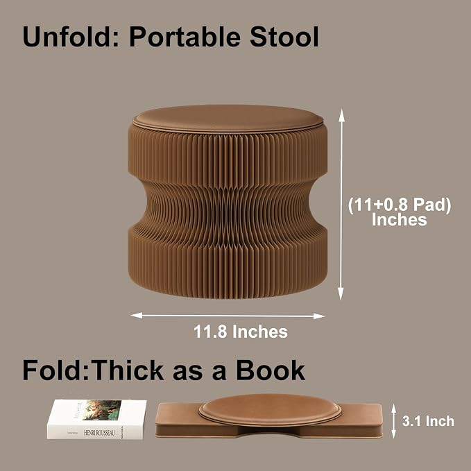 Accordion Folding Stool, Modern Kraft Paper Honeycomb Ottoman, Collapsible Portable Footrest Stool, Fold Up Under Desk Seat for Office Entryway Living Room Small Space (11 Inch, Brown)