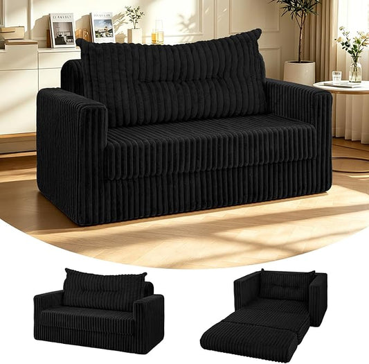 HABUTWAY 41.3" Loveseat Boneless Couch, 4-in-1 Convertible Sofa Bed, Plush Fur Folding Futon Sofa Bed Couches with a Pillow for Living Room, High-Density Foam Support, No Assembly Required, Black