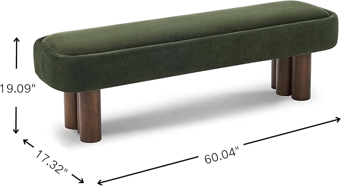 Merax 60.04'L Indoor Boucle Dining Bench with Walnut Color Legs, Upholstered Seating for Kitchen, Dining Room and Living Space,250lbs Capacity,Green