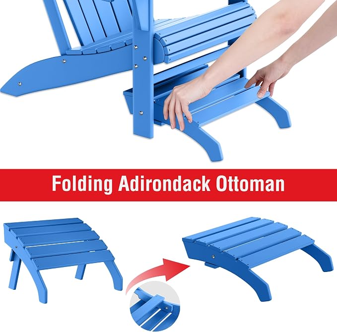 Costaelm Adirondack Chair Footrest, Patio Footstool, Ottoman Outdoor Foot Rest for Patio Waterproof, Adirondack Ottoman Patio Footstool, Pacific Blue