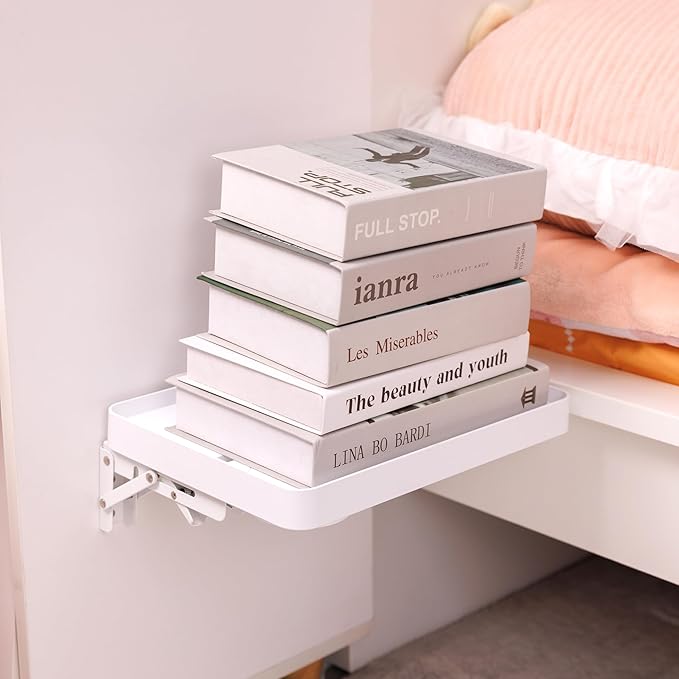 KIWIFOTOS 12.9" Floating Bedside Shelf for Bed Foldable Wall Mounted Shelf Adhesive Tablet Phone Storage Organiser for Bedroom Nursery Dorm Living Room