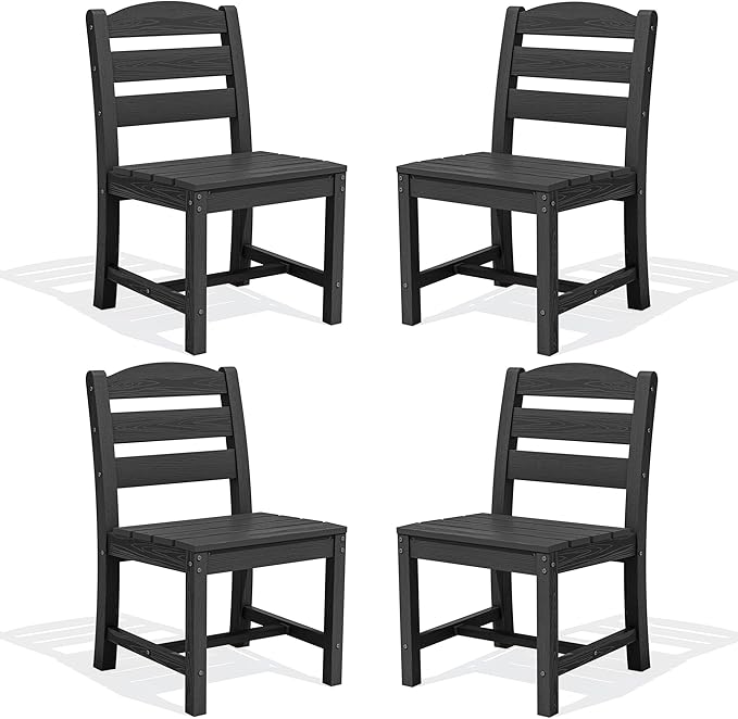 SERWALL Outdoor Armless Dining Chairs Set of 4, All-Weather HDPE Patio Chair with 19.7" Widened Seat, for Backyard, Garden, Black