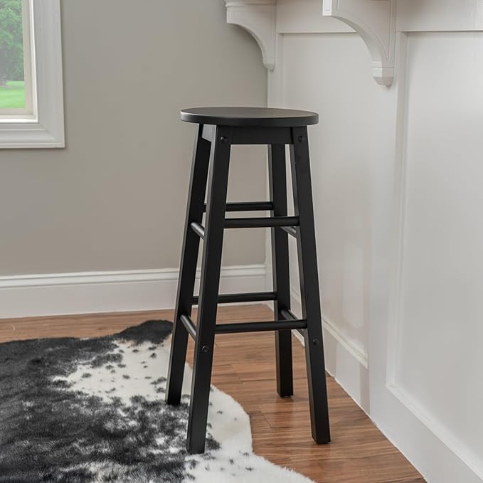 Linon Zeke Black Solid Wood Backless Round Barstool with 29 inch Seat Height