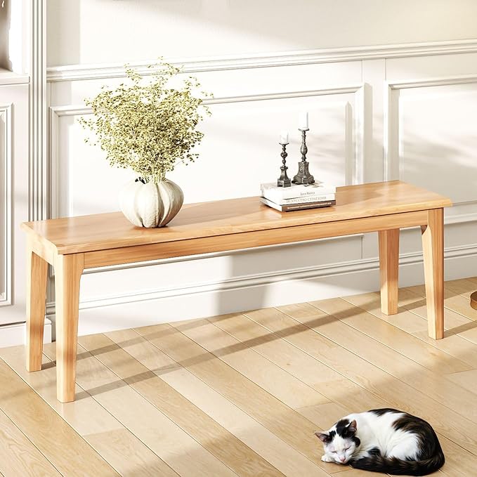 Dining Bench 55.1" Wood Solid Oak Wooden Bed End/Entryway Bench for Bedroom Living Room Kitchen(Nature)