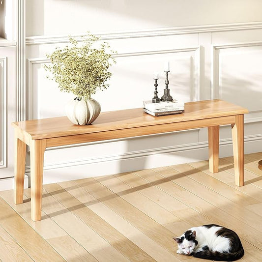 Dining Bench 55.1" Wood Solid Oak Wooden Bed End/Entryway Bench for Bedroom Living Room Kitchen(Nature)