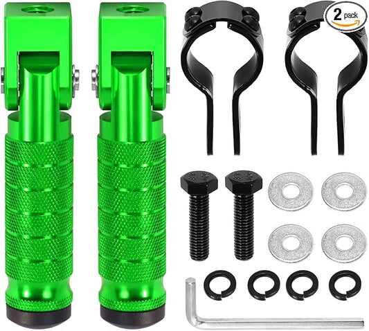 90 Degree Foldable Footpegs M8 Motorcycle Foot Pegs CNC Anti-Skid Footrest Passenger Pedal for Motorbike Mini Bike Dirt Pit Bike (Green)