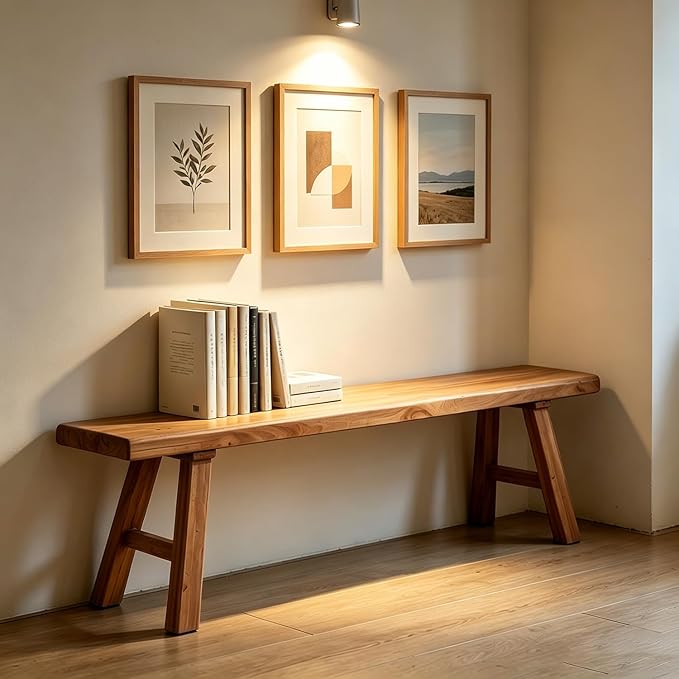 Bench——Wooden Bench Indoor ,Rustic FarmhouseNarrow Entryway Bench withNatural Solid Wood, Durable and Sturdy, Suitable for Dining Room, Bedroom, Porch and Other Narrow Spaces (39.3 * 10.2 * 17.7)，