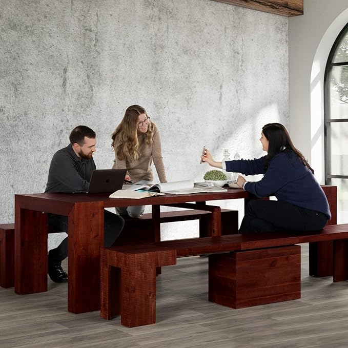 Transformer Table - Solid Wood Extendable Dining Table, Seats 2-12, Expandable Dining Room Table, Space-Saving Furniture, Kitchen and Dining Room Furniture (Red Oak, Table + Bench)