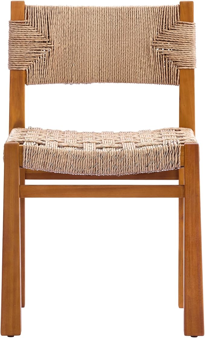 Christopher Knight Home Duro 6-Piece Outdoor Dining Set, Terrazzo Concrete Dining Table and Bench with 4 Acacia Wood Wicker Chairs, Patio Dining Table Set for Garden/Backyard, Light Brown+Teak+White