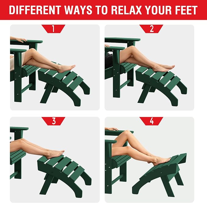 Costaelm Adirondack Chair Footrest, Patio Footstool, Ottoman Outdoor Foot Rest for Patio Waterproof, Adirondack Ottoman Patio Footstool, Dark Green