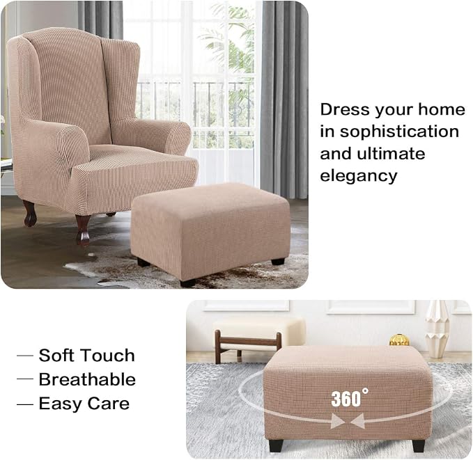 H.VERSAILTEX Ottoman Cover Slipcover Rectangle Fit Length 29"-34" Footrest Sofa Slipcovers Stool Cover Footstool Protector Covers Feature Stretch Thick Soft Jacquard Fabric Removable Washable - Sand