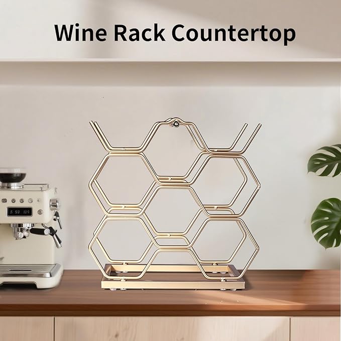 Small Wine Racks Countertop (8 Bottle Capacity),Metal Wine Bottle Holder Modern Gold for Home Kitchen Bar,Tabletop Wine Rack for Cabinet, Pantry, Wine Bottle Storage